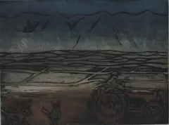 Alison Blomfield Pickmere, Manawatu Country, etching, 4/25