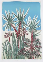 Cabbage Trees and Sky by Caudia Pond Eyley, lithograph, 37/106, sold Jun 2010
