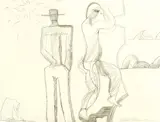 Pat Hanly, Observer and Vacation Bathers, pencil on paper