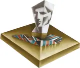 Terry Stringer, Sculptured Head and Scarf on a Table Top, oil on aluminium