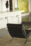 Eileen Gray for ClassicCon, Bar Stool No.1, pair of height adjustable bar stools, placed under white bench on the left