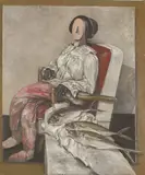 Ross Ritchie, Untitled - Seated Figure with Three Fishes, oil on canvas