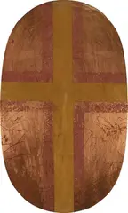 Cross by Max Gimblett, acrylic, water-gilded copper and shellac on shaped panel, offered Dec 2009