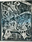 Philip Clairmont, Large Still Life with Objects, linocut, 7/15