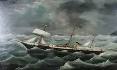S S Hinemoa by Frank Barnes, oil on board, sold Dec 2009