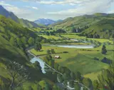 P. A Moriarty, Akatarawa Valley, oil oxvn board
