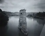 Laurence Aberhart, Old Bridge Structure from New Bridge, Clutha River, Alexandra, Dec 1980
