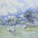 Dorothy Kate Richmond, Untitled - Pastoral Scene with Grazing Sheep, watercolour