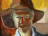 Michael Smither, Portrait of Rachel in Brown Felt Hat, oil on board
