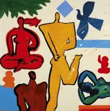 Pat Hanly, Yellow Jogger, acrylic and enamel on board
