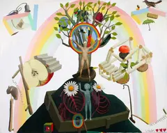 Rainbow Apple Tree by Andrew McLeod, oil and graphite on canvas, sold Nov 2009