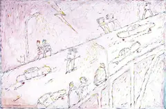 Walking the Line by Paul Radford, acrylic, graphite and gesso on canvas, sold Aug 2009