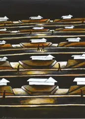 The Walkers by Nigel Brown, acrylic on paper, sold Aug 2009