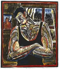 Nigel Brown, The Black Singlet, hand-coloured black silkscreen print, 4/60
