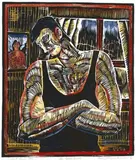 Nigel Brown, The Black Singlet, hand-coloured black silkscreen print, 4/60