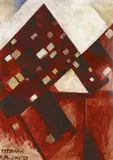 Colin McCahon, Red Titirangi, oil on cardboard