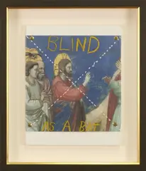 Blind by John Reynolds, oil pastel on found screenprint mounted to canvas, sold Jun 2009