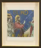 John Reynolds, Blind, oil pastel on found screenprint mounted to canvas