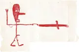Tony de Lautour and Peter Robinson, Man and Sword, oil on found shopping bag