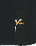 Leyla Rudneva-Mackay, I don't see you today.  I only see the backs of the black curtain hung closely over my eyes.  Behind the black my breath is warm.  I run after and thoughts and words.  Pictures.   Behind the black ideas move fast, type C print, edition of 8