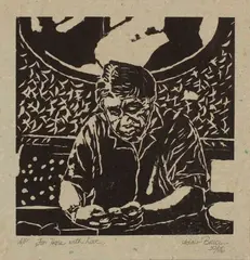 Adair Bruce, Hone, linocut on recycled paper, a/p