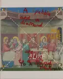 John Reynolds, A pebble and a diamond, oil pastel on found screenprint on canvas
