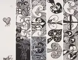 Tracey Tawhiao, Untitled, oil paint marker on canvas, 5 panels