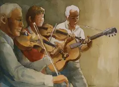 The Musicians by Peter McIntyre, watercolour, sold Apr 2009