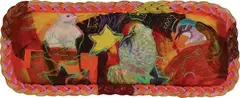 Lily Laita, Kuiri Morning has Broken, acrylic on found wicker tray