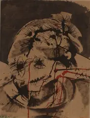 Head by Philip Clairmont, ink, watercolour and pastel on paper, offered Apr 2009