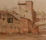 James Cook, Untitled - European Street Scene, watercolour