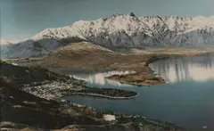 Whites Aviation, Queenstown, hand coloured photograph