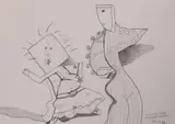 Pat Hanly, Screaming Child - Confused Mother, graphite on paper