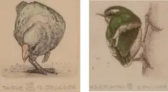 Russell Jackson, Takahe together with NZ Rifleman, two etchings, 68/150 and 48/75