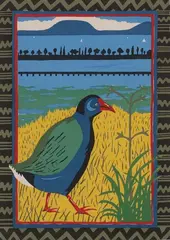 Pamela Wolfe, Takahe at Hobson Bay, screenprint, 9/48