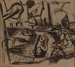 Bathers No. 4 by Colin McCahon, pen and ink on paper, offered Apr 2009