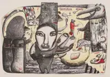 Jennifer Dolezel, Personal Values, linoleum engraving, watercolour, graphite and collage, 1/20