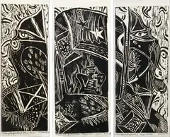 Phillip Clairmont, Magic Mirror, wood block print, triptych