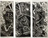 Phillip Clairmont, Magic Mirror, wood block print, triptych
