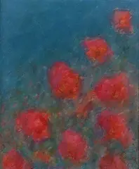 Lois McIvor, Pink Flowers, acrylic on board