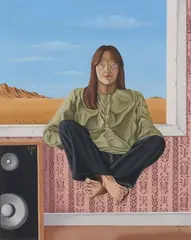 C. Mansfield, Untitled - Floating Lady, acrylic on board
