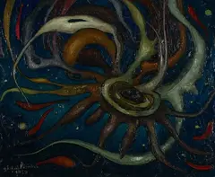 Gérard Laenen, Untitled (Cosmos), oil on panel