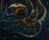 Gérard Laenen, Untitled (Cosmos), oil on panel