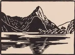 J. L Moore, Mitre Peak, woodblock print