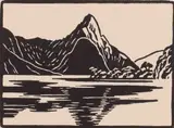 J. L Moore, Mitre Peak, woodblock print