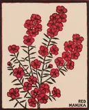 J. L Moore, Red Manuka, colour woodblock print