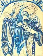 Philip Clairmont, Self Portrait, oil pastel and graphite on paper laid on board