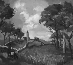 Elise Constance Mourant, Cornfields, Galway, oil on canvasboard