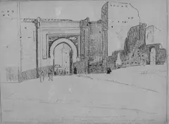 Meknes by John Weeks, charcoal on paper, offered Aug 2008