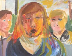Three Figures by Jeffrey Harris, oil on board, offered Aug 2008